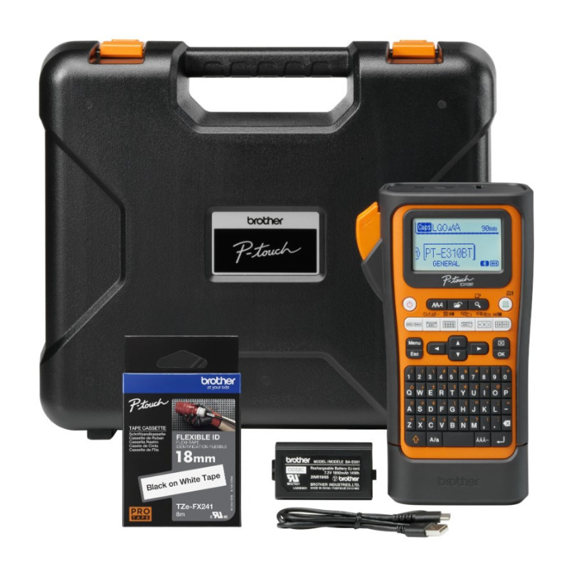Brother PT-E310BTVP Industrial Handheld Label Printer  - 3 Year Warranty, included Carry case, Rechargeable Li-Ion battery,1x