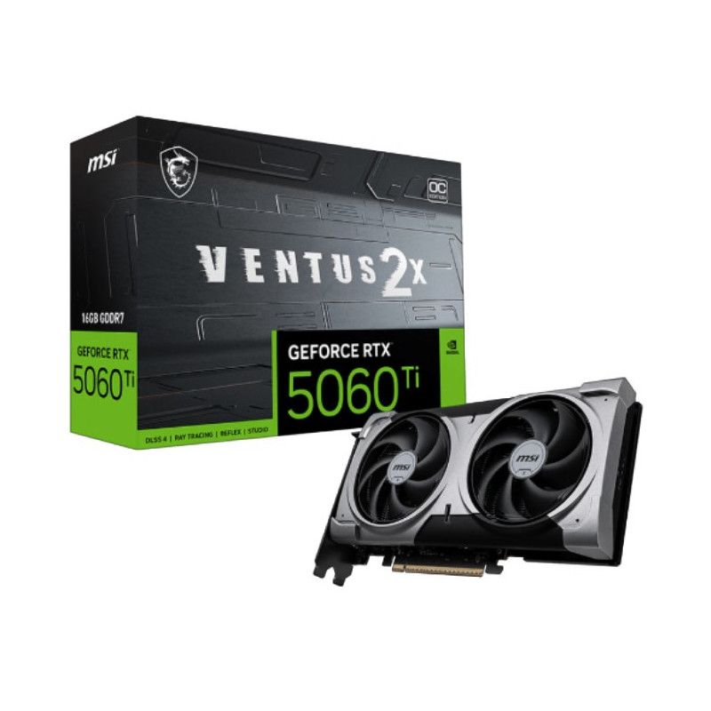 MSI nVidia GeForce RTX™ 5060 Ti 16G VENTUS 2X OC PLUS, PCI Express® Gen 5 x16, Boost: 2602 MHz, CUDA 4608 Units, 16GB GDDR