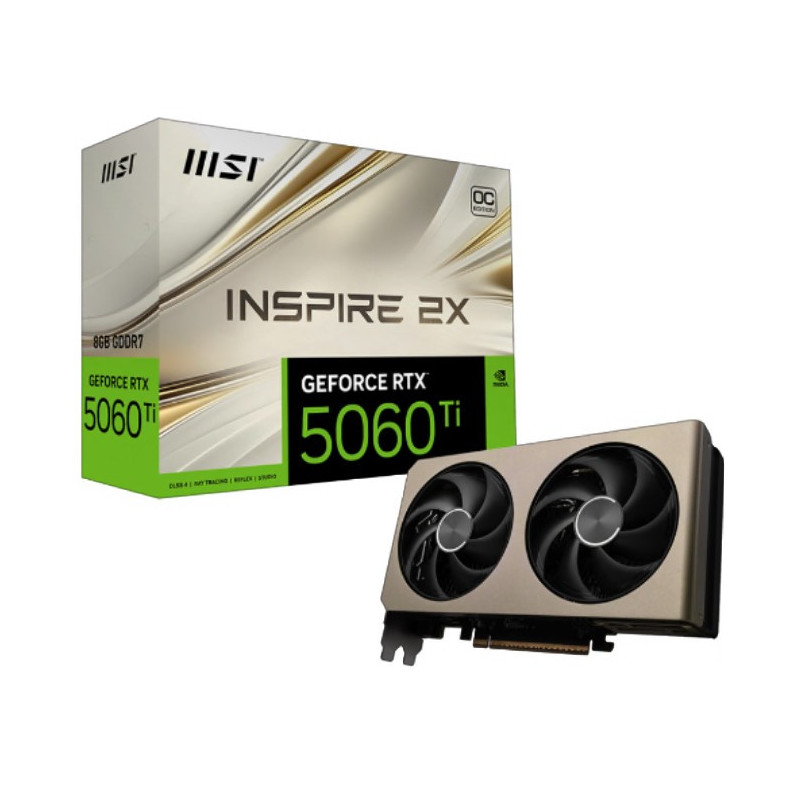 MSI nVidia GeForce RTX™ 5060 Ti 8G INSPIRE 2X OC, PCI Express® Gen 5 x 16, Boost: 2617 MHz, CUDA 4608 Units, 8GB GDDR7, HD
