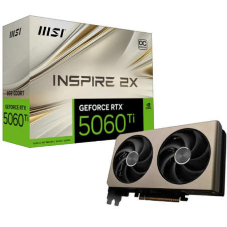 MSI nVidia GeForce RTX™ 5060 Ti 8G INSPIRE 2X OC, PCI Express® Gen 5 x 16, Boost: 2617 MHz, CUDA 4608 Units, 8GB GDDR7, HD