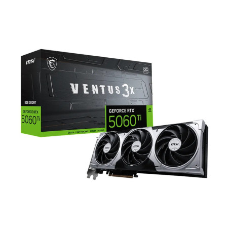MSI nVidia GeForce RTX™ 5060 Ti 8G VENTUS 3X OC, PCI Express® Gen 5 x 16, Boost: 2602 MHz, CUDA 4608 Units, 8GB GDDR7, HDM