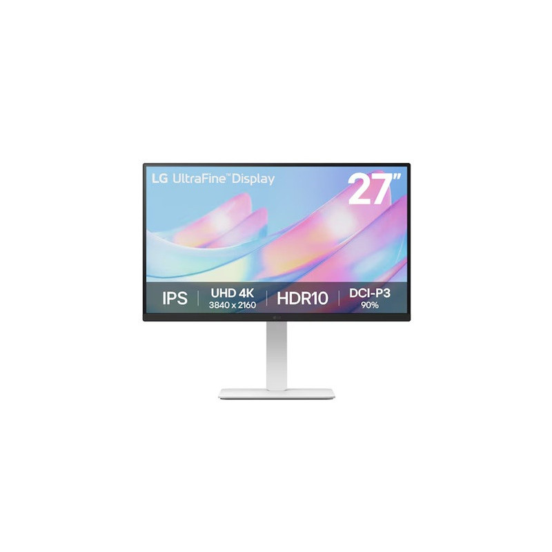 LG 27' 4K UHD UltraFine™ IPS Monitor with HDR10, DCI-P3 90%, 300 nits, 3840×2160 resolution, 5ms, 60Hz, and tilt/height/sw