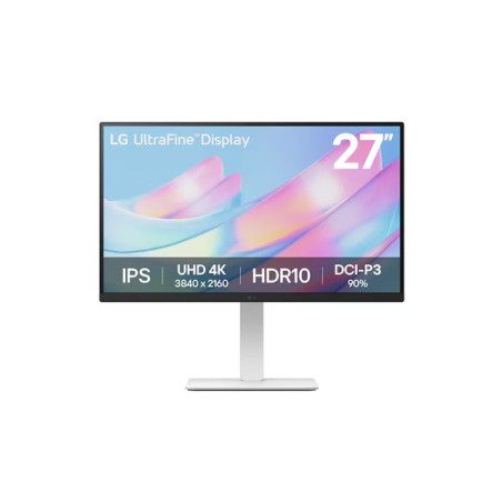 LG 27' 4K UHD UltraFine™ IPS Monitor with HDR10, DCI-P3 90%, 300 nits, 3840×2160 resolution, 5ms, 60Hz, and tilt/height/sw