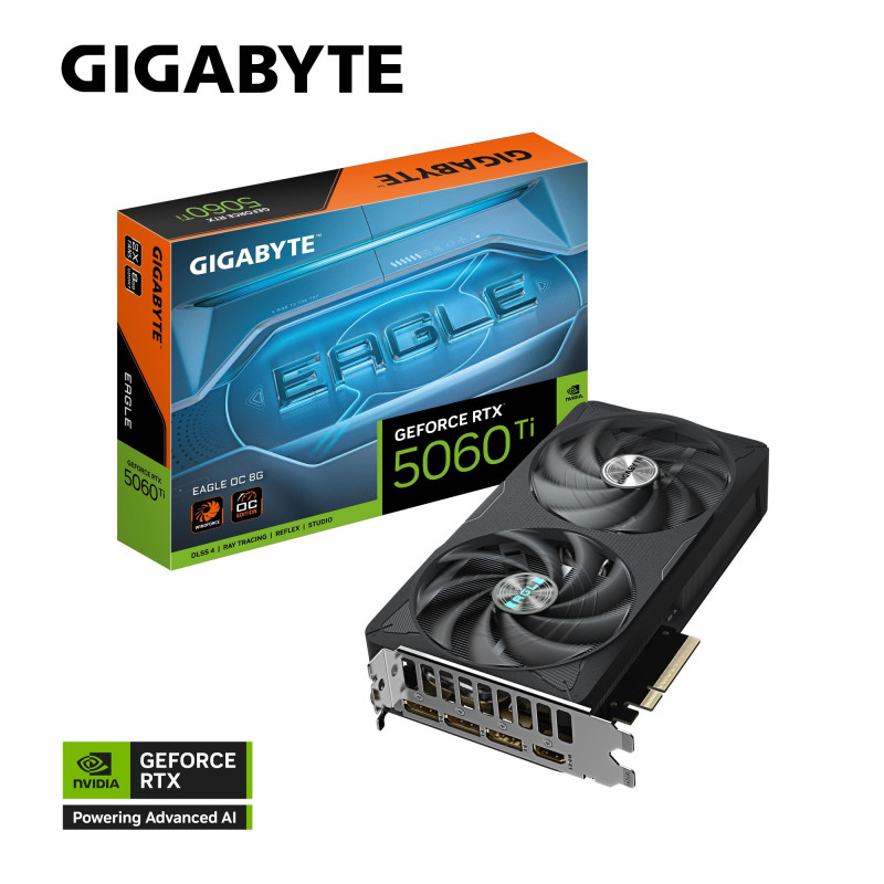 Gigabyte GeForce RTX™ 5060 Ti EAGLE OC 8G, 2617 MHz, CUDA TBD, 28 Gbps, GDDR7, 128 bit, PCI-E 5.0, PSU 650W, DisplayPort 2.