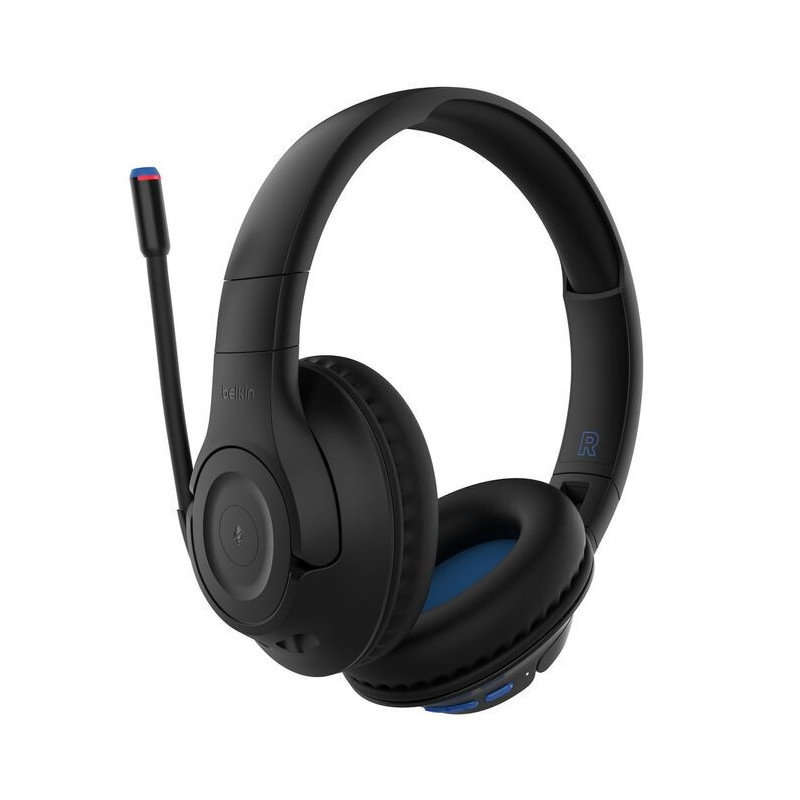 Belkin SoundForm Inspire Wireless Over-Ear Headset for Kids - Black(AUD006btBLK), 85dB, Safe Sound For Kids, 35 hours, Foldab