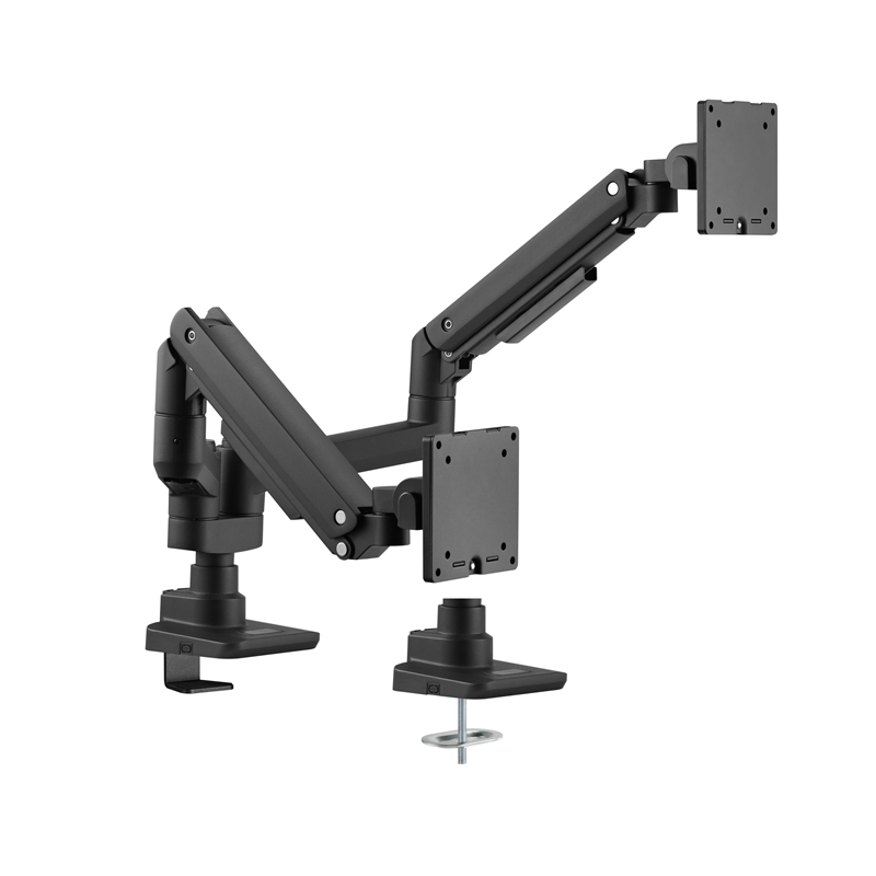 Brateck Fabulous Pole-Mounted Gas Spring Dual Monitor Arm Fit Most 17'-35' Monitors, Up to 20kg per screen VESA 75x75/100x100