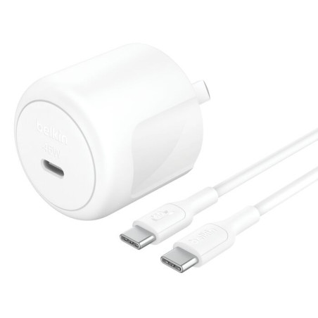 Belkin BoostCharge Compact 45W USB-C PD 3.1 Wall Charger   USB-C to USB-C Cable 60W (1M) - White (WCA013au1MWH-B6),Safe & Eff