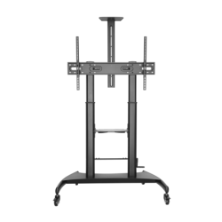 Brateck Large Screen Telescopic Height-Adjustable Steel TV Cart with Crank Handle Fit 60'-100' Up to 100kg- Matte Black （LS