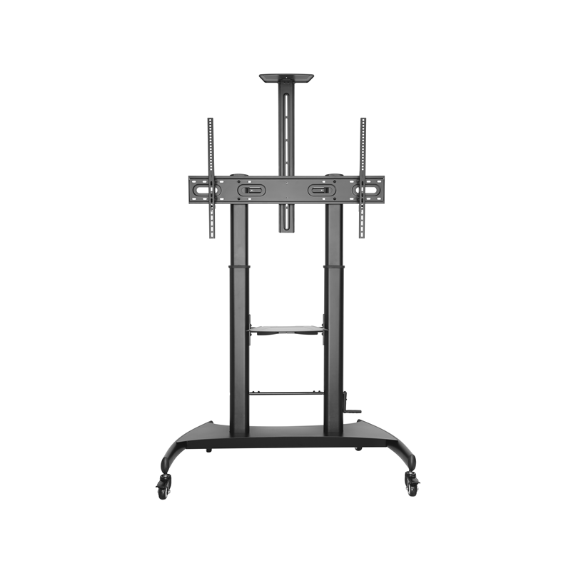 Brateck Large Screen Telescopic Height-Adjustable Steel TV Cart with Crank Handle Fit 60'-100' Up to 100kg- Matte Black （LS