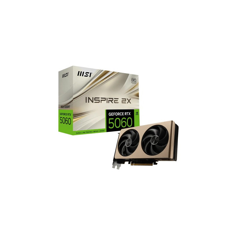 MSI nVidia GeForce RTX 5060 8G INSPIRE 2X OC, PCI Express® Gen 5 x16, Boost: 2535 MHz, CUDA 3840 Units, 8GB GDDR7,. HDMI™ 