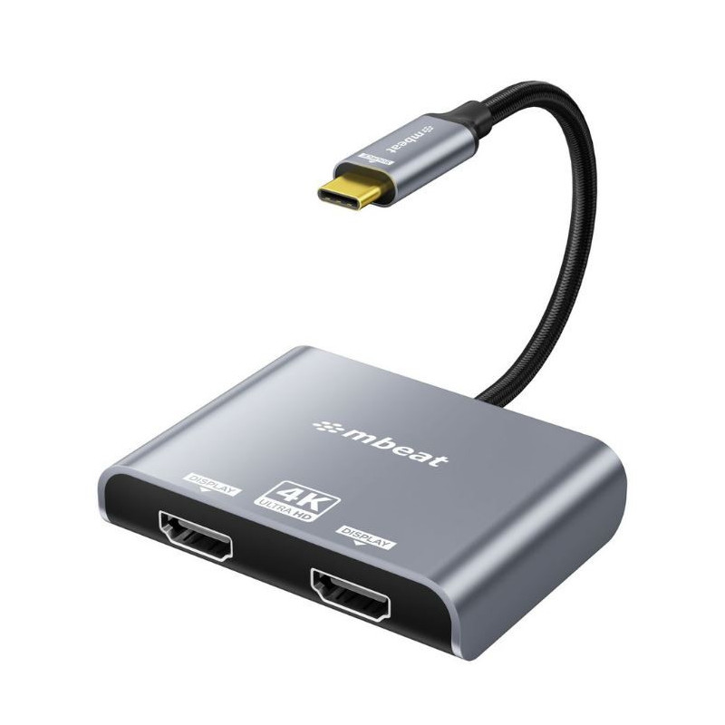 mbeat® Tough Link USB-C to Dual 4K/60Hz HDMI MST Adapter 4K (3840x2160) @ 60Hz, 4K (3840x2160) @ 30Hz, 2K (2560x1440) @ 60Hz