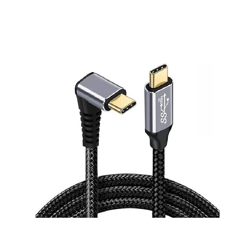 USP Braided USB-C to USB-C Right Angle Cable (1M) - Black,  100W Power, Support 10Gbps Data Speed, Reversible Design