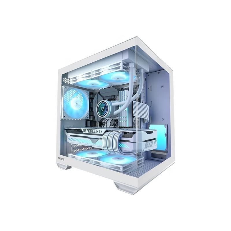 OKINOS Mirage 4 mATX ARGB Case, ARGB controller, 4x ARGB Fans. Ultimate thermal, Steel,2x USB3.0, 1x3.2 Gen2 USB-C, White Tow