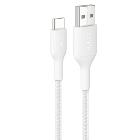 Belkin BoostCharge Pro Braided USB-C to USB-A Cable (1M) - White (CAB022fq1MWH), 3A/15W, 480Mbps, 350K  Bends, Apple,USB-IF C