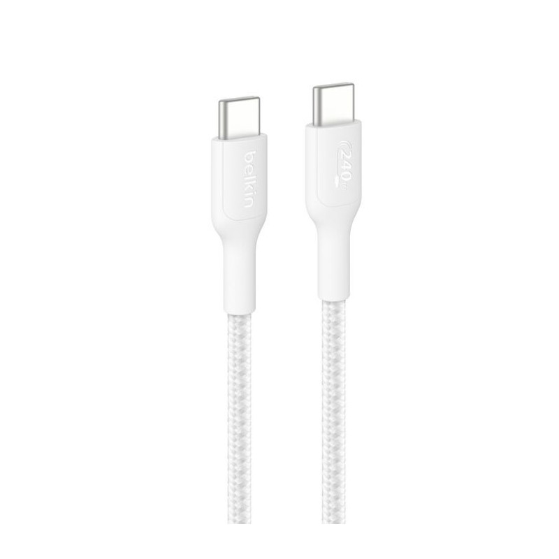 Belkin BoostCharge Pro Braided USB-C to USB-C Cable (2M) -White (CAB025fq2MWH), 5A/240W, 480Mbps, 350K  Bend, USB-IF Certifie