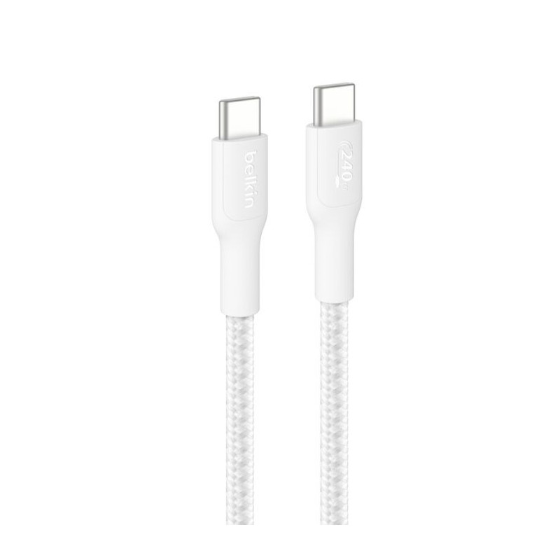 Belkin BoostCharge Pro Braided USB-C to USB-C Cable (3M) - White (CAB025fq3MWH), 5A/240W, 480Mbps, 350K  Bend, USB-IF Certifi