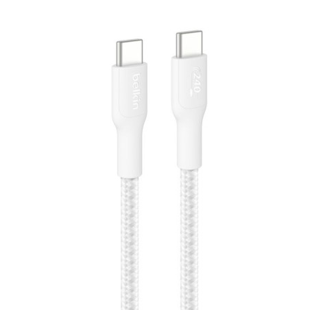 Belkin BoostCharge Pro Braided USB-C to USB-C Cable (3M) - White (CAB025fq3MWH), 5A/240W, 480Mbps, 350K  Bend, USB-IF Certifi