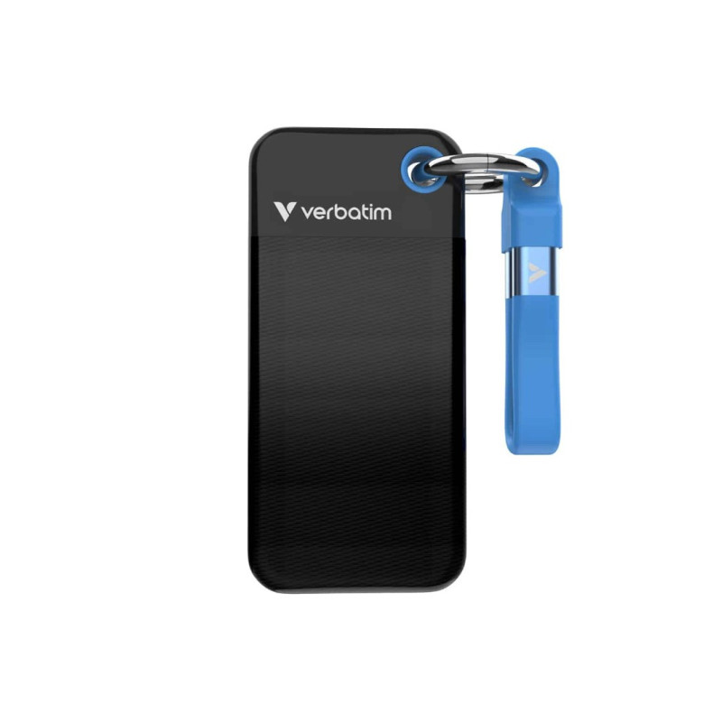 Verbatim Pocket SSD USB 3.2 Gen 2 2TB Black/Blue, Convenient keyring and cable holder keeps your cable neat and tangle-free		