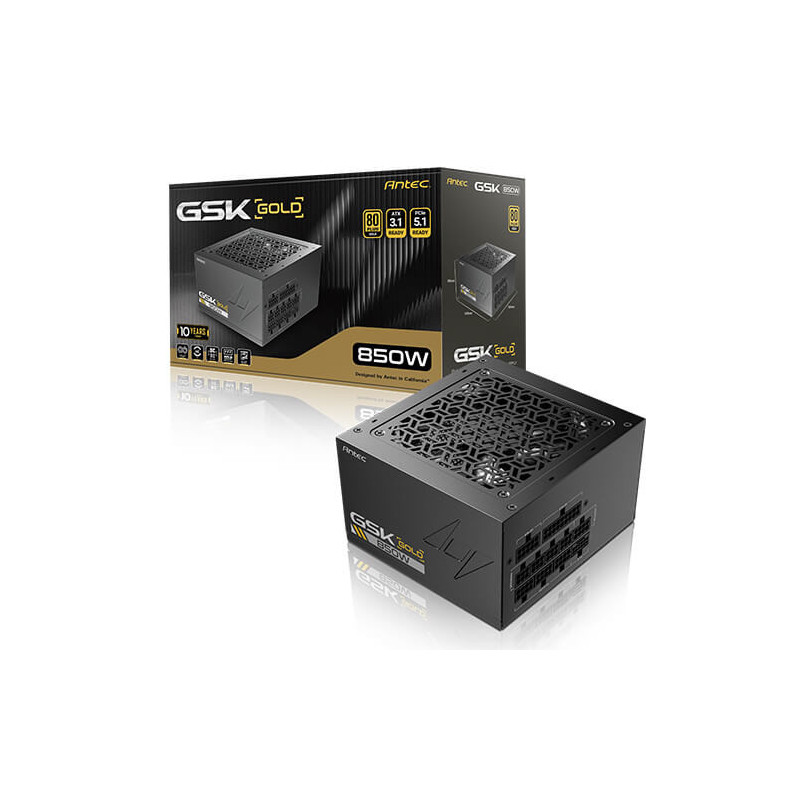 Antec GSK850 V2: ATX12V 3.1, 850W, Full-Modular, 80  Gold, 120mm fan, 24-pin, 12V-2x6, 2×CPU, 4×PCI-E, 8×SATA, 4×Molex, 1