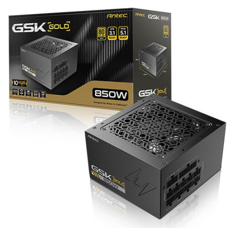 Antec GSK850 V2: ATX12V 3.1, 850W, Full-Modular, 80  Gold, 120mm fan, 24-pin, 12V-2x6, 2×CPU, 4×PCI-E, 8×SATA, 4×Molex, 1