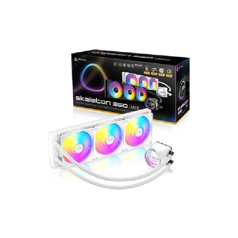 Antec Skeleton 360 ARGB-WHITE, All-in-One Liquid Cooler, 360mm, PWM ARGB fans, 2000RPM, 72.29CFM, ≤32dB, Intel/AMD support,