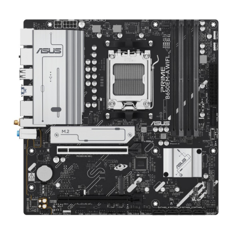 ASUS AMD B650EM PRIME B650EM-A WIFI (AM5) Micro-ATX Motherboard, DDR5, PCIe 5.0 Ready, 3x M.2, Wi-Fi 6, 2.5Gb Ethernet, 2x DP