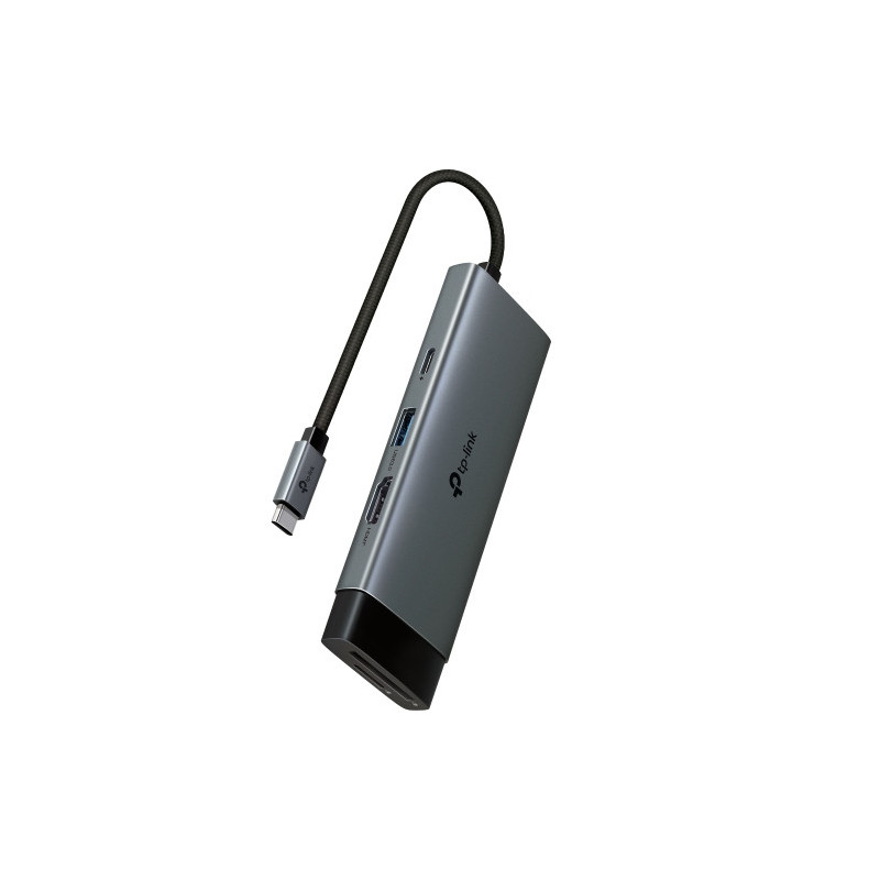 TP-Link UH7021C USB Type-C 7-in-1 Hub,  4K@60Hz HDMI, SD & microSD UHS-I, 100W Power Delivery, 3× USB-A Data Ports.