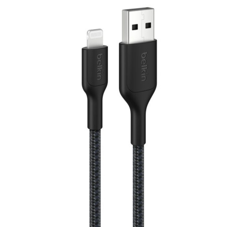 Belkin BoostCharge Pro Braided Lightning to USB-A Cable (2M) - Black (CAA020FQ2MBK), 2.4A/15W, 480Mbps, 350K Bends, MFI-Certi