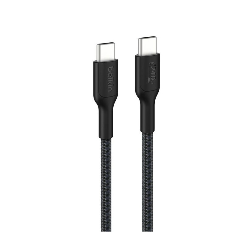 Belkin BoostCharge Pro Braided USB-C to USB-C Cable (1M) - Black (CAB025FQ1MBK), 5A/240W, 480Mbps, 350K  Bend, USB-IF Certifi