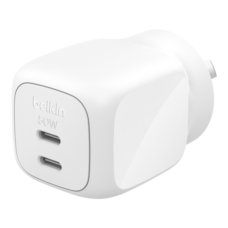 Belkin BoostCharge Pro 50W Dual USB-C GaN Wall Charger - White (WCH019AUWH), Compact Laptop Charger, Travel-Ready, CEW $2500,