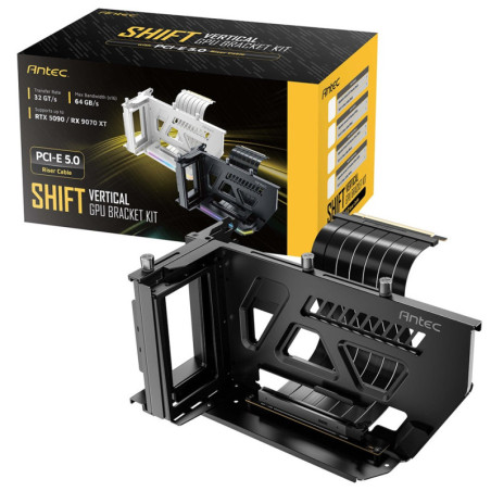 Antec AT-ARCVB-BK190-A-PCIE5 SHIFT ARGB Black PCI-E 5.0, 190mm riser, ARGB, PCIe 5.0 x16, fits up to 3-slot GPUs, 284–337mm