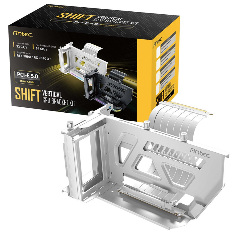 Antec AT-ARCVB-W190-A-PCIE5 SHIFT ARGB White PCI-E 5.0, 190mm riser, ARGB, PCIe 5.0 x16, fits up to 3-slot GPUs, 284–337mm 