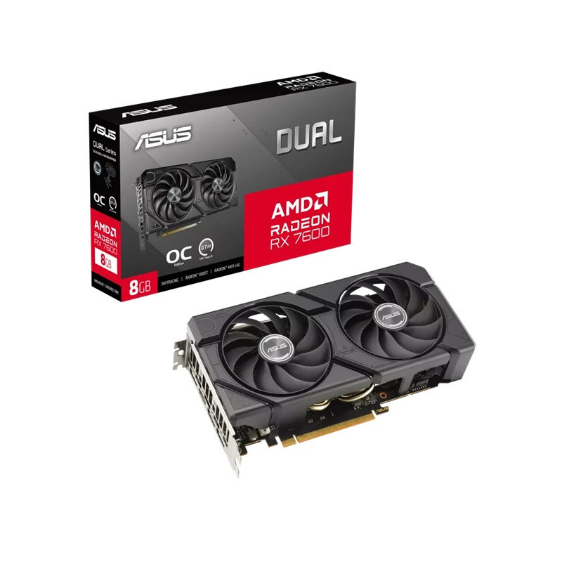 ASUS AMD Radeon DUAL-RX7600-O8G-EVO Edition 8GB GDDR6, PCIe 4.0, 2048 SP, 18Gbps 128-bit, Boost 2715MHz, HDMI 2.1, 3xDP 1.4a