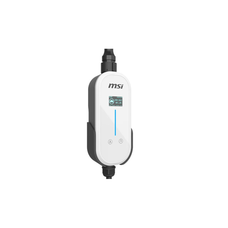 MSI Portable EV Charger White Ezgo 10A 15A Home kit, Single Phase, 230V, 1PH, 2.3KW & 3.4KW, 5M Type 2 Charging gun, 1.8'LCD,