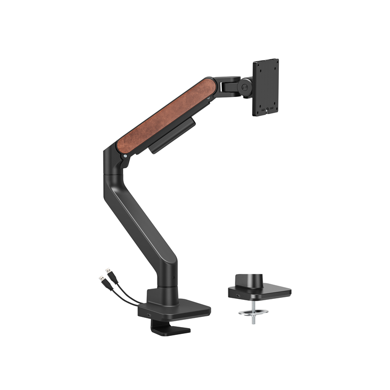 Brateck LDT81N-C012UC Fusion Heavy-Duty Gas Spring Monitor Arm with USB-A/USB-C Ports For most 17'~49' Monitors, Fine Texture
