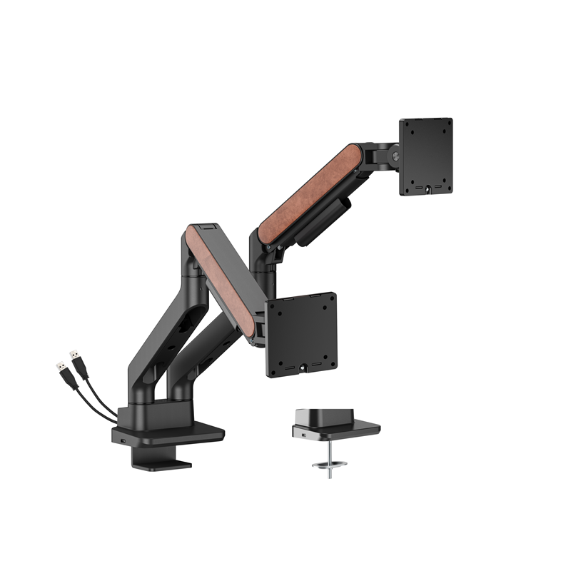 Brateck LDT81N-C024UC Fusion Heavy-Duty Gas Spring Dual Monitor Arm with USB-A/USB-C Ports For most 17'~35' Monitors, Fine Te