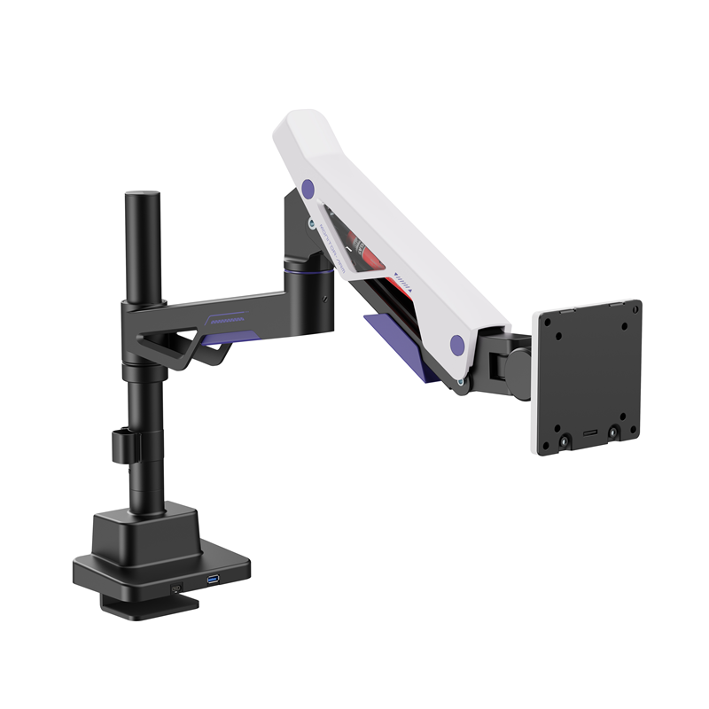 Brateck LDT95-C012UCP Atlas Neo Gaming Pole-Mounted Monitor Arm with USB-A & USB-C Ports For most 24'~57' Monitors, Matte Bla