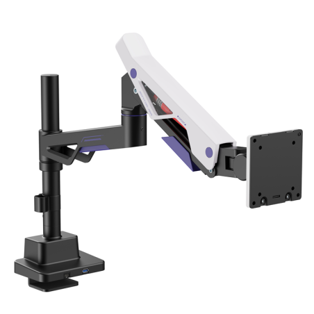 Brateck LDT95-C012UCP Atlas Neo Gaming Pole-Mounted Monitor Arm with USB-A & USB-C Ports For most 24'~57' Monitors, Matte Bla
