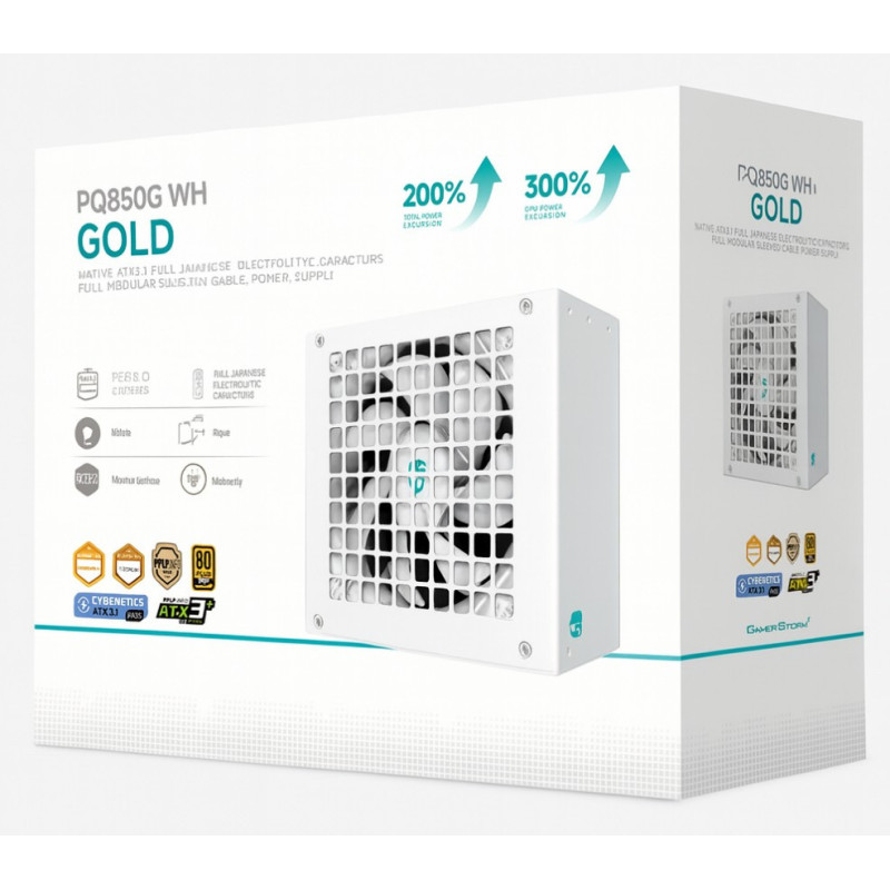 DeepCool PQ850G WH 850W Gamer Storm 80  Gold/Cybenetics Fully Modular ATX Power Supply 120mm Fan, Japanese Capacitors, DC to 