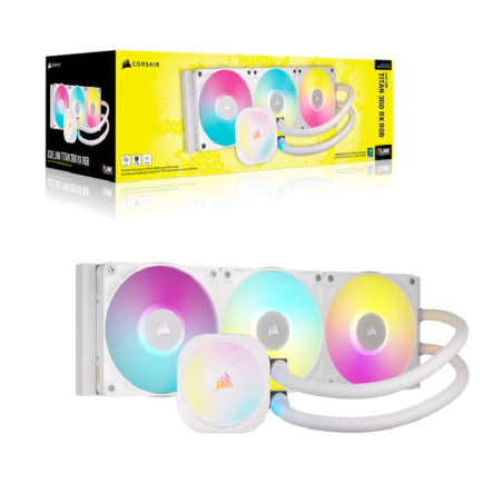 Corsair iCUE LINK TITAN 360 RX RGB AIO Liquid CPU Cooler - White: 73.5 CFM, 2100 RPM, Aluminum Radiator, Copper Cold Plate, I