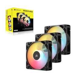 Corsair RS120-R ARGB 120mm PWM Reverse Fans Triple Pack - Black, 3x RGB Fans, 2100 RPM, 65.82 CFM, Static Pressure, Magnetic 