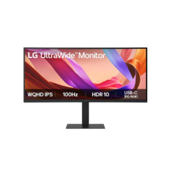 LG 34' UltraWide 21:9 WQHD Curved IPS Monitor with 3440x1440 resolution, sRGB 99%, HDR10, 100Hz, 5ms response, and tilt/heigh
