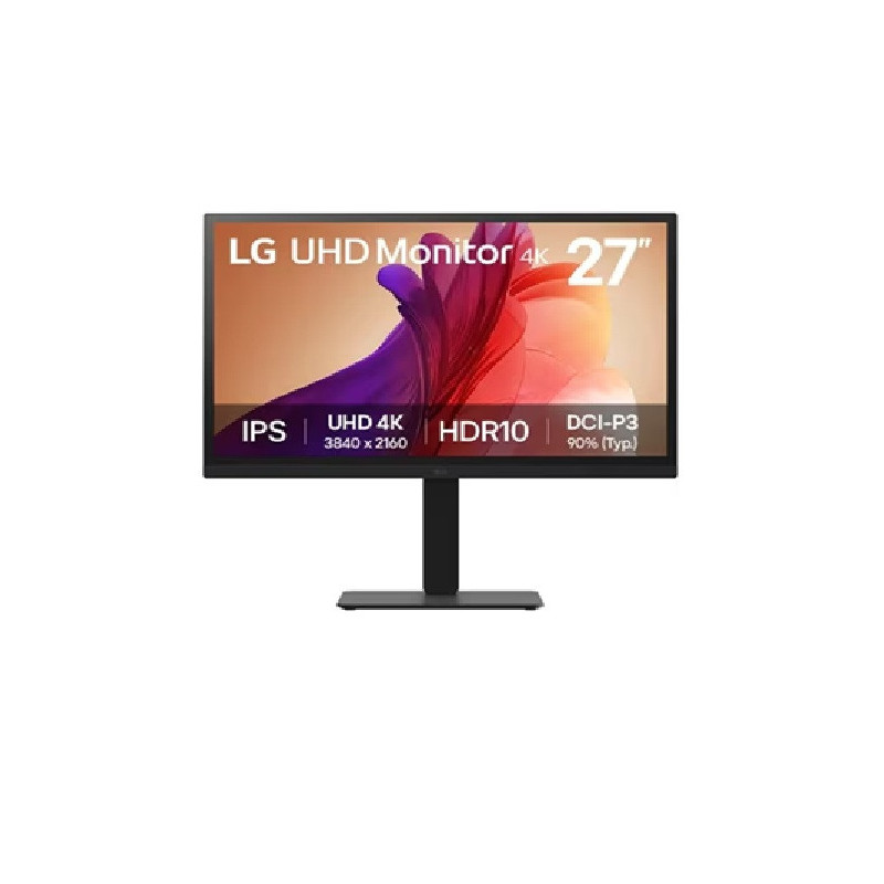 LG 27' IPS UHD 4K Monitor with 90% DCI-P3 and HDR10 support, 3840x2160, 300 nits, 5ms, Height/Pivot/Tilt/Swivel adjustable, 3