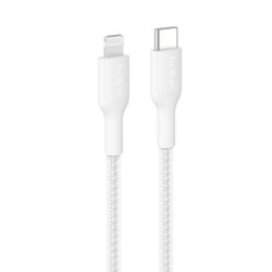 Belkin BoostCharge Pro Braided Lightning to USB-C Cable (2M) - White (CAA022fq2MWH), 3A/15W, 480Mbps,350K  Bends,Apple, MFI-C