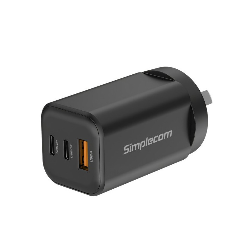 Simplecom CU365 3-Port PD 65W GaN Wall Charger Dual USB-C   USB-A for Phone Laptop