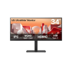 LG 34' UltraWide QHD Curved IPS Monitor with HDR10, sRGB 99%, USB-C PD 90W, RJ45, built-in speakers, and tilt/height/swivel a