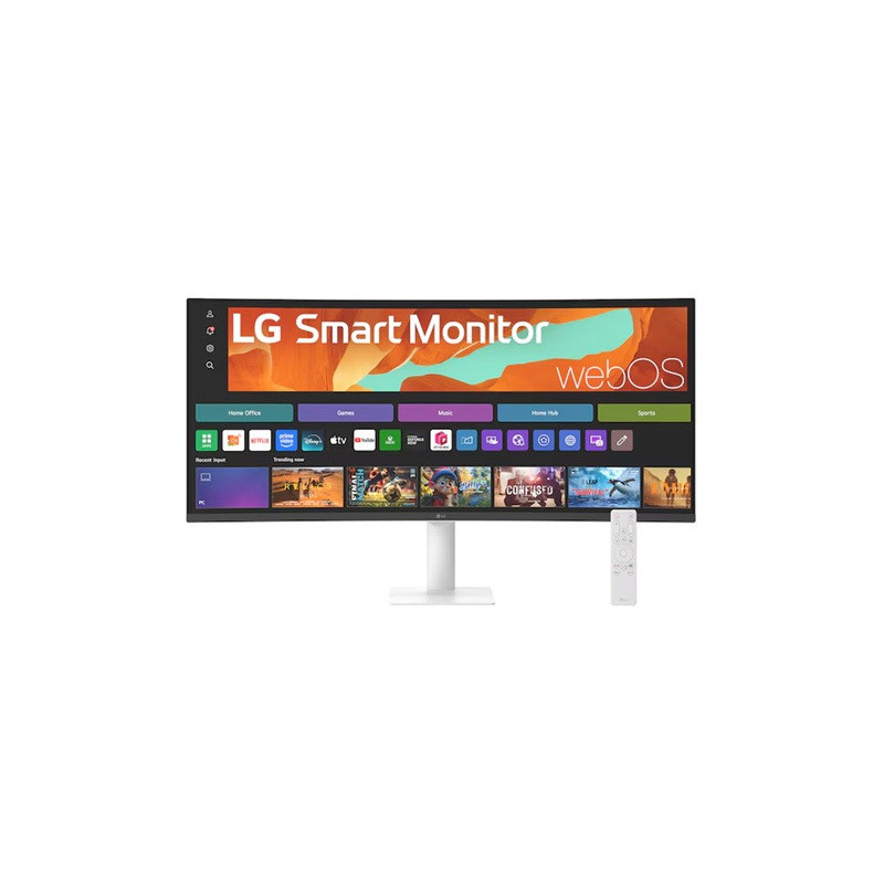 LG Smart Monitor 34' WQHD Curved display with 3440x1440 resolution, sRGB 99%, webOS, AirPlay 2, 2x7W speakers, 100Hz refresh 