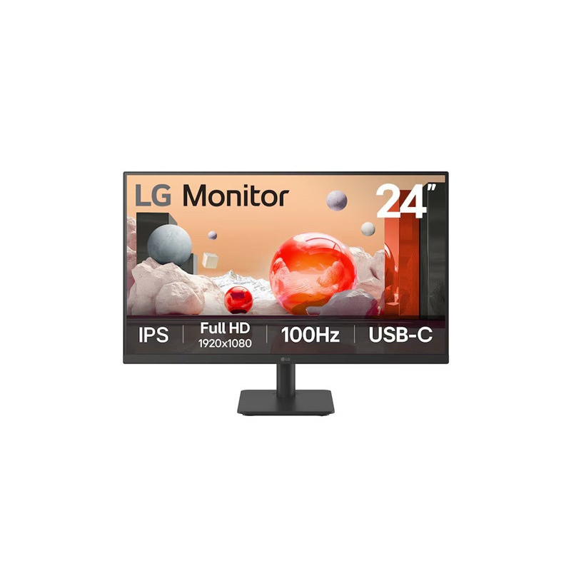 LG 24' IPS Full HD Monitor, 1920x1080, 3-side borderless design, 100 Hz, USB‑C (65W PD), Reader Mode & Flicker Safe, tilt