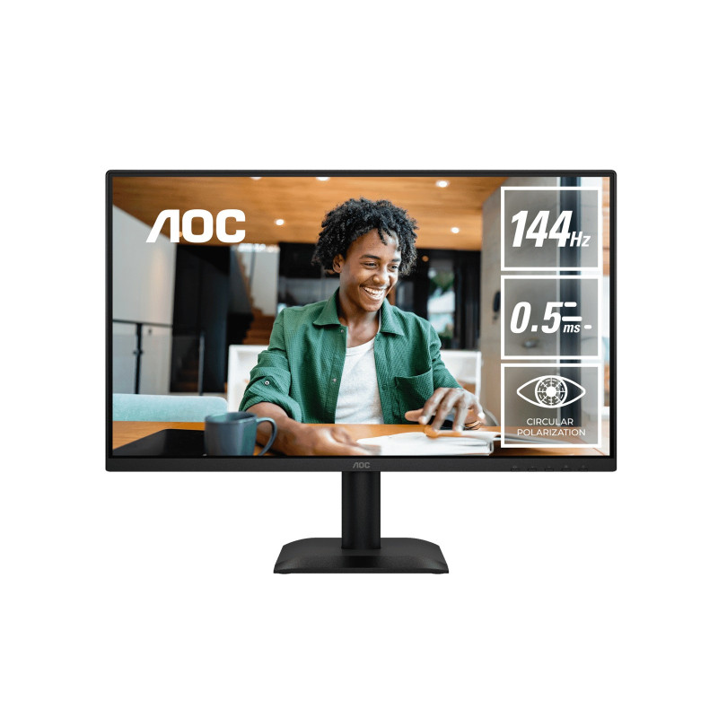 AOC 23.8' IPS, 1920×1080@144Hz, 4ms GtG, 300 cd/m², 1500:1, 178° VA, sRGB 112%, HDMI/DP, tilt -5°~23°, 16.7M colors, 1
