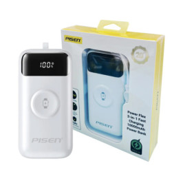 Pisen Flex 22.5W CCC-Certified 10K (10000mAh) Power Bank   Integrated Cable (Lightning   USB-C)   Watch Wireles Charging - Wh